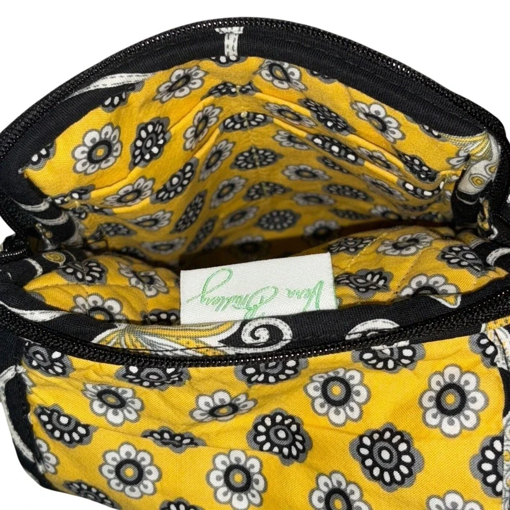 Vera Bradley Quilted Mini Crossbody Bag‎ Black with Yellow Bird Pattern- EUC